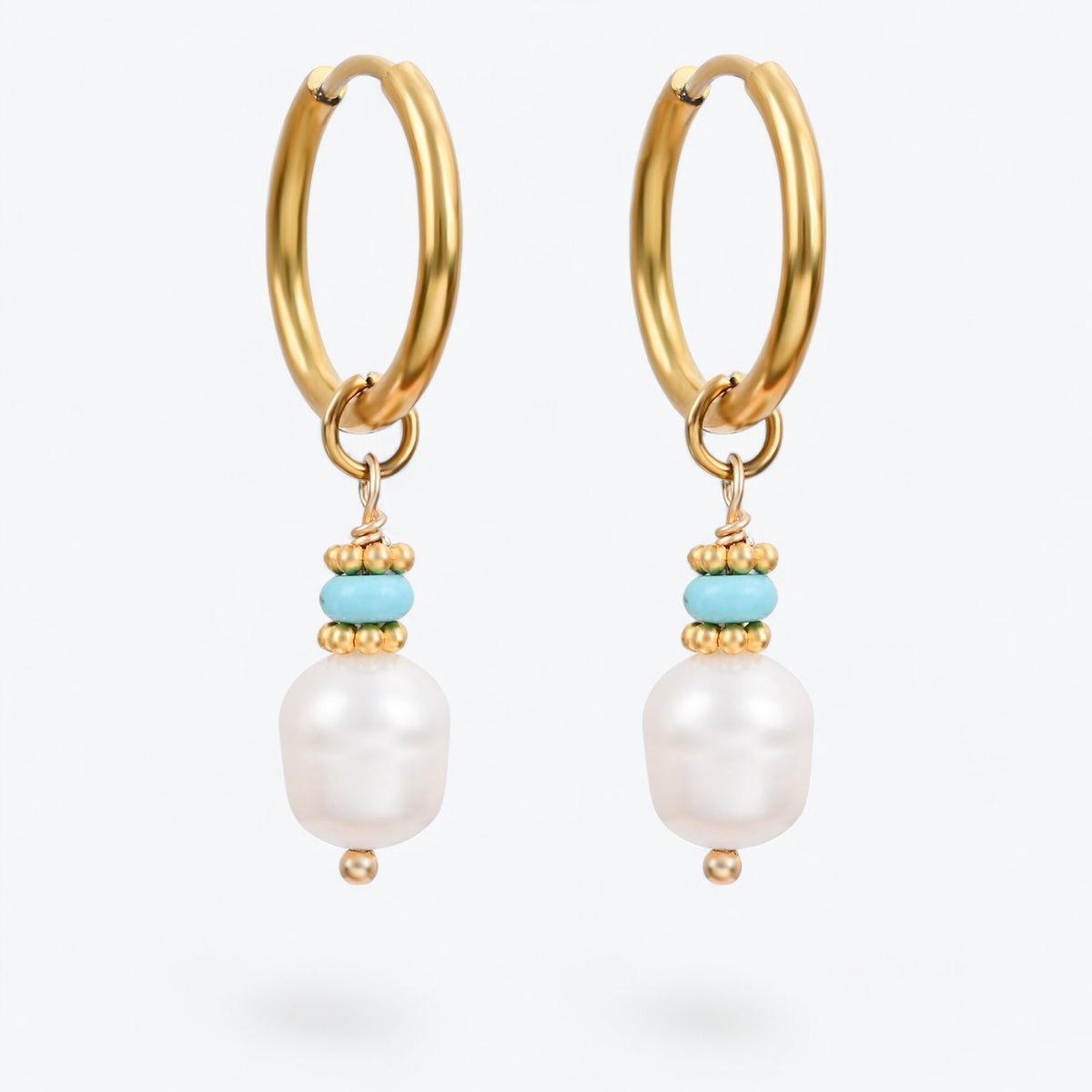 Golden Grace Pearl & Turquoise Agate Hoop Earrings