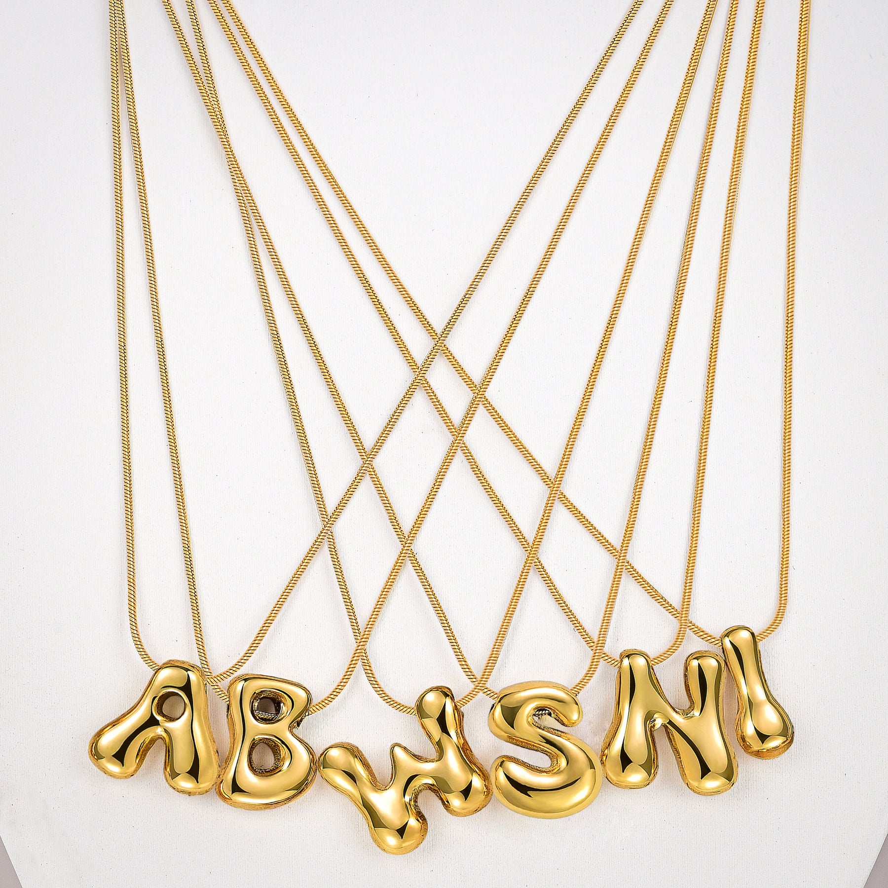 Golden Glow Bubble Letter Initial Necklace