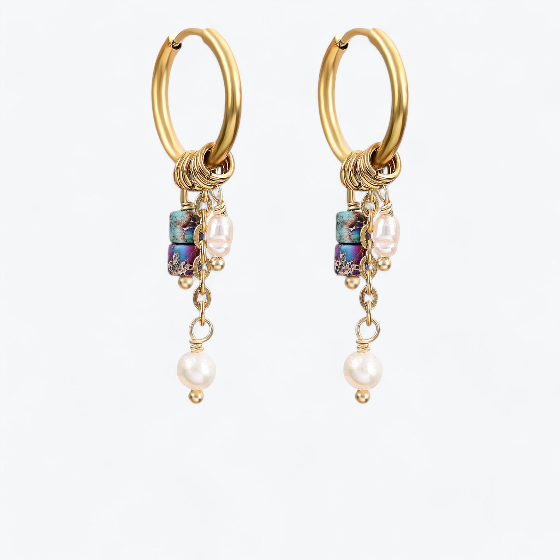 Golden Amethyst Bloom Drop Hoop Earrings