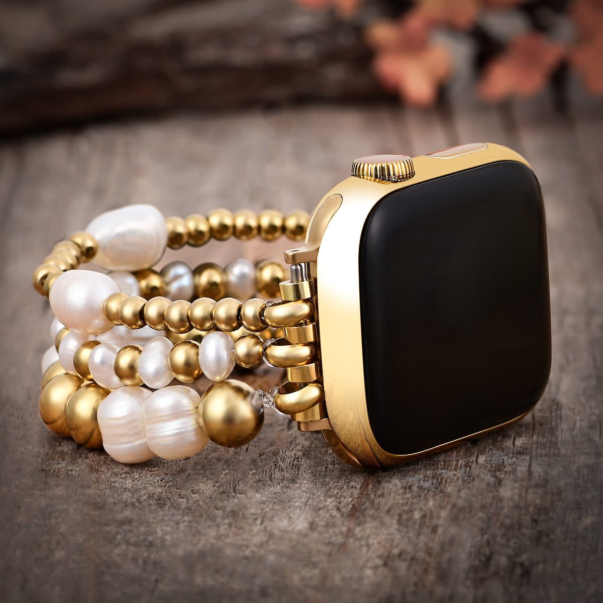 Golden Freshwater Pearl Stretch Apple Watch Strap