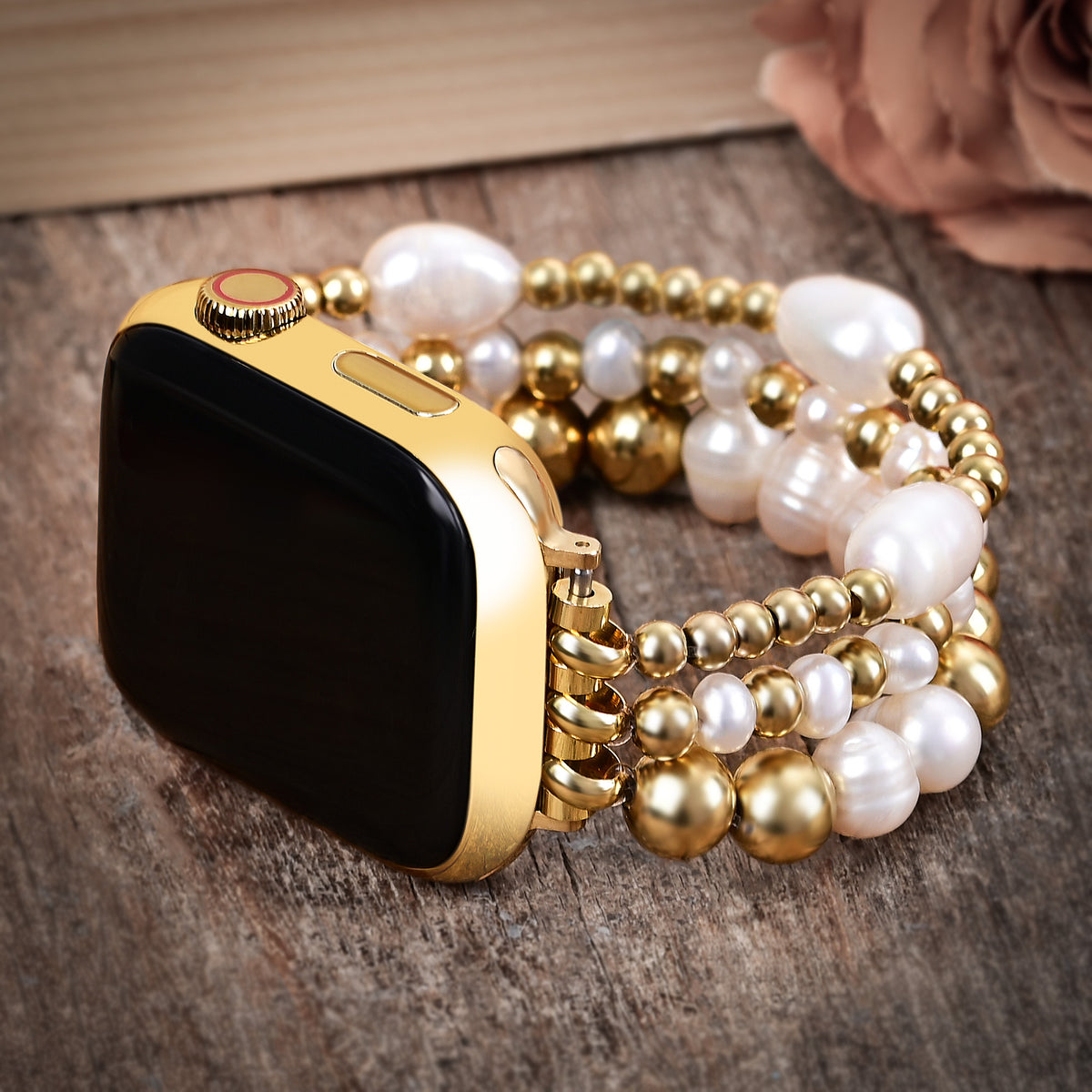 Golden Freshwater Pearl Stretch Apple Watch Strap