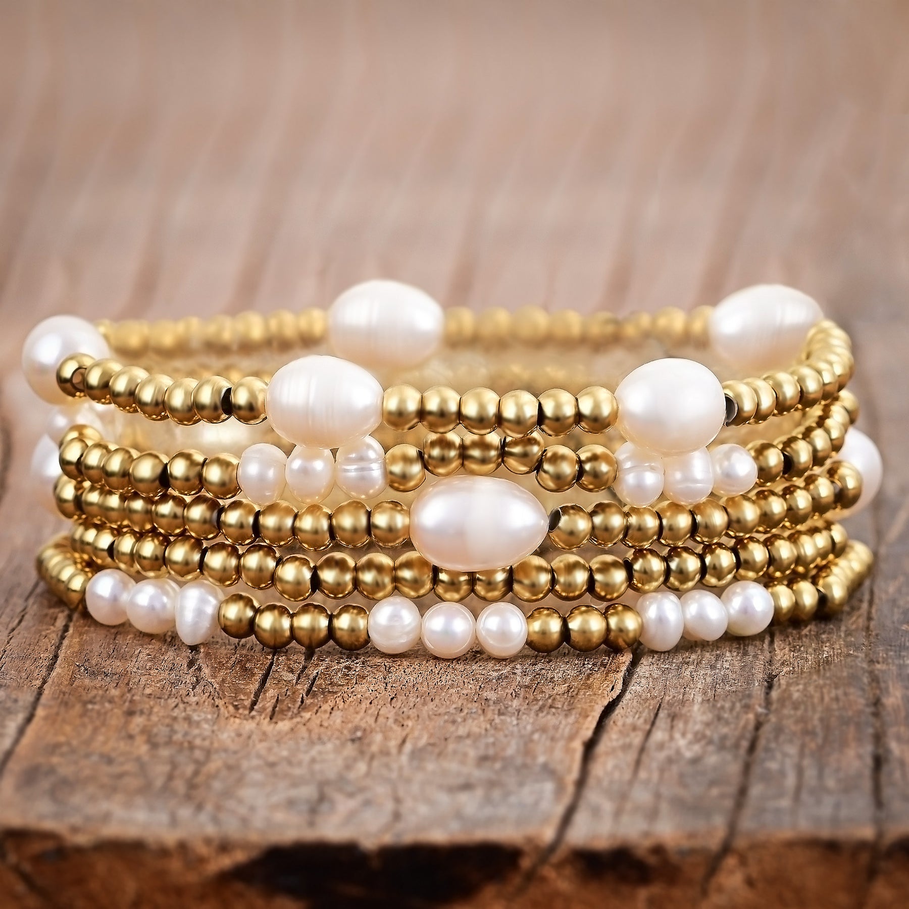 Gold and Pearl Bracelet Set