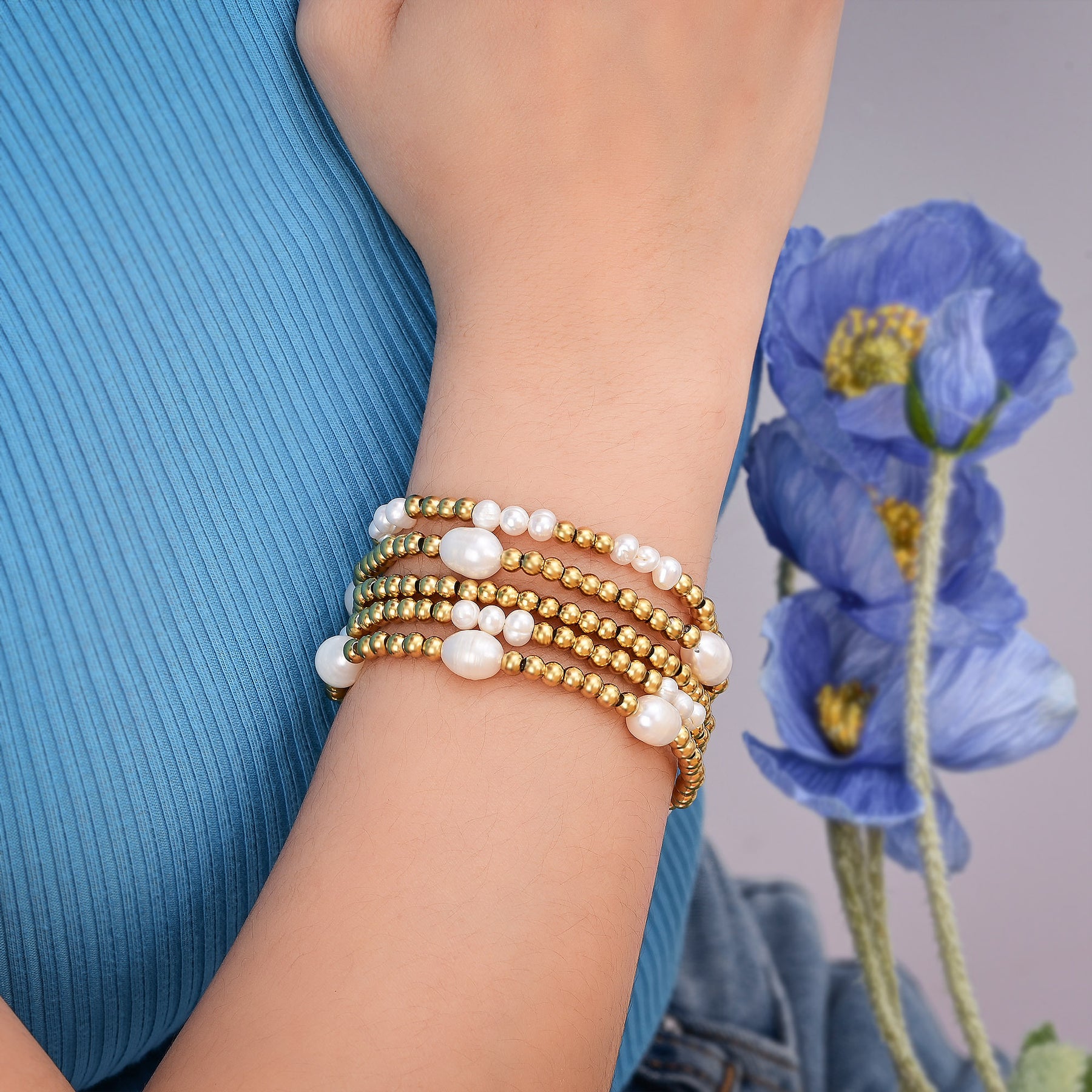 Armband-Set aus Gold und Perlen