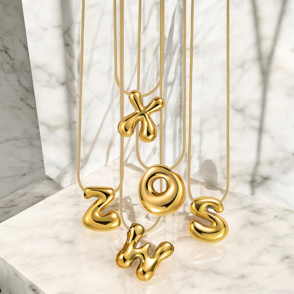 Golden Glow Bubble Letter Initial Necklace