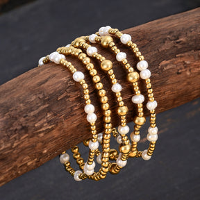 Gold Shimmering Pearl Bracelet Set