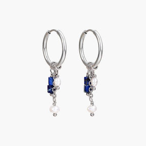 Silver Lapis Drop Hoop Earrings