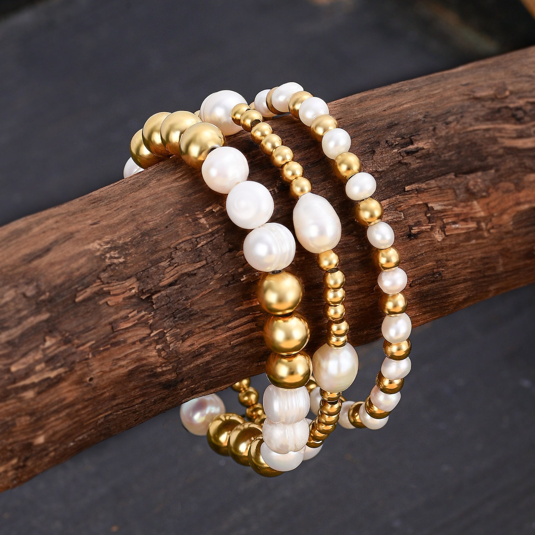 Golden Freshwater Pearl Bracelet Set