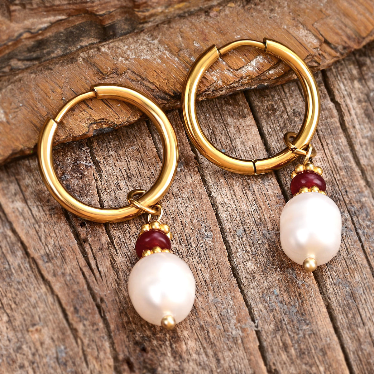 Golden Grace Pearl & Jade Agate Hoop Earrings