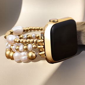 Stretch-Armband Apple Watch in Gold und Perlen