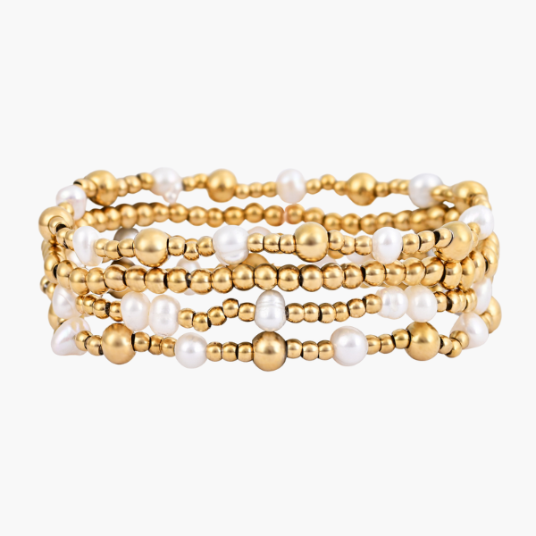 Goldschimmerndes Perlenarmband-Set