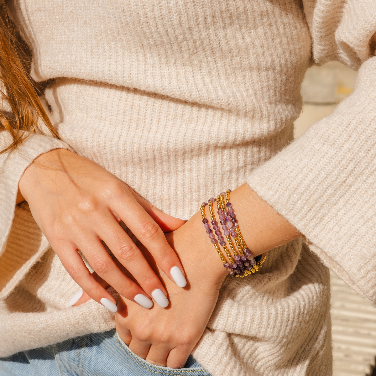 Golden Violet Amethyst Bracelet Set