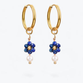 Lapis Blossom Pearl Hoop Earrings