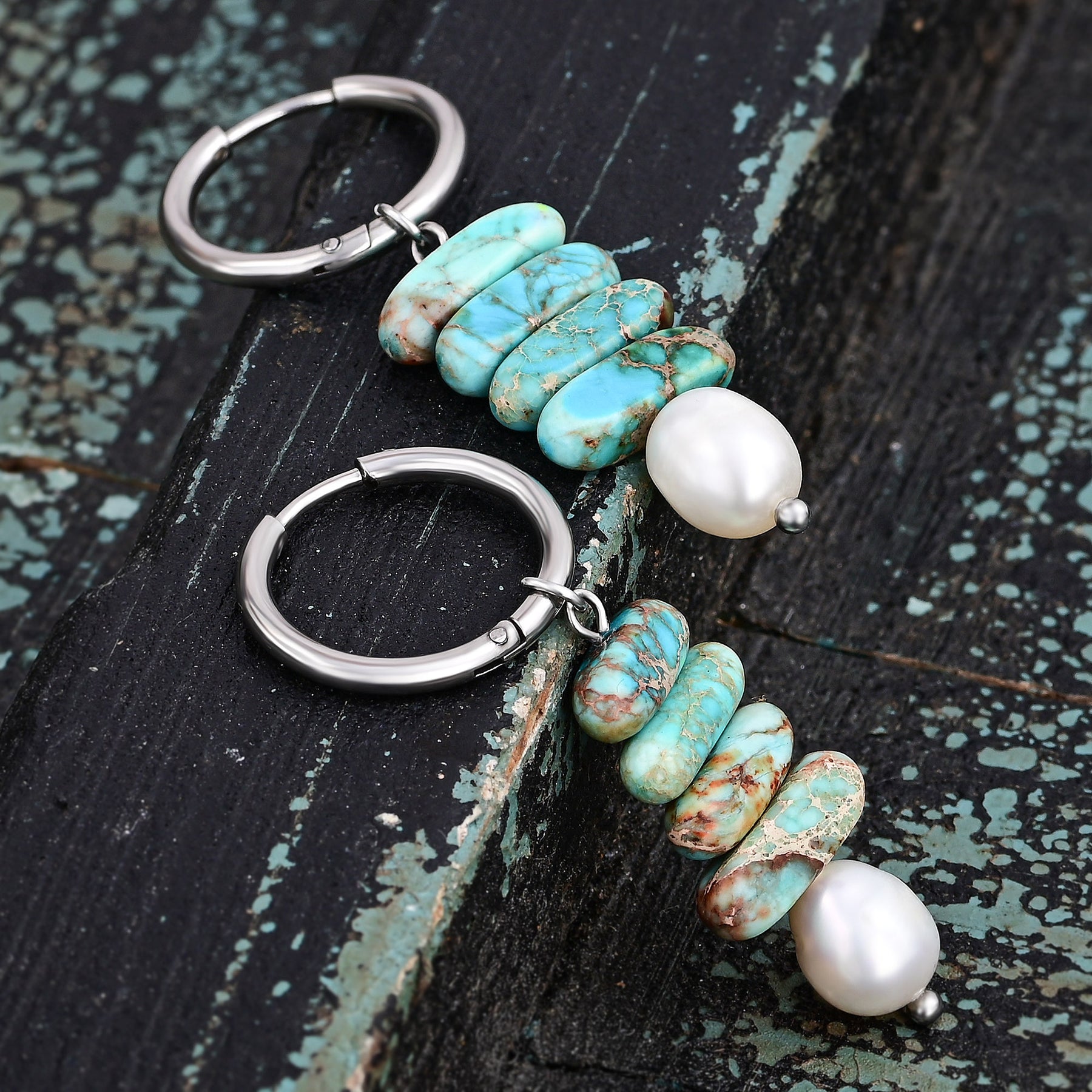 Ocean Bliss Pearl & Turquoise Jasper Hoop Drops