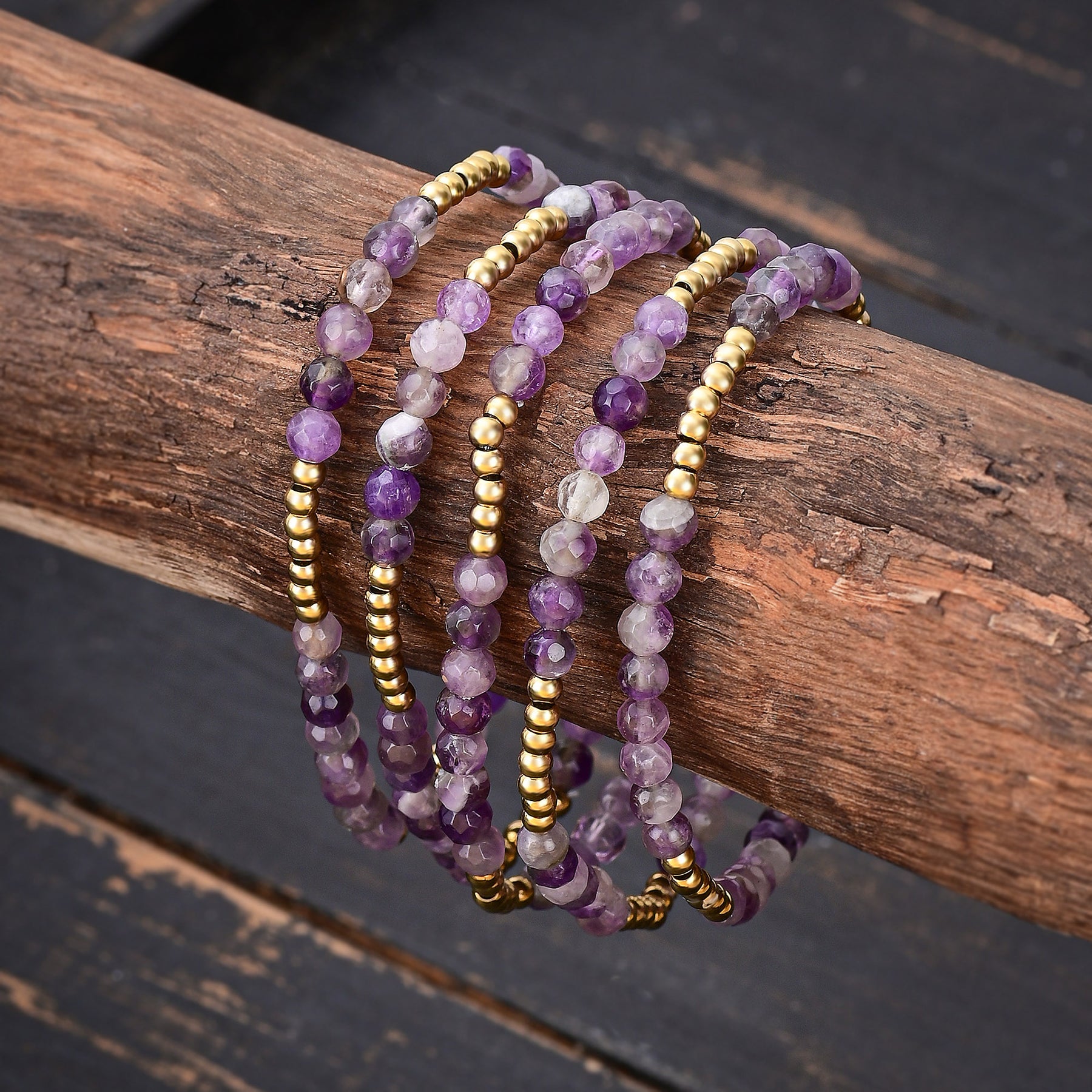 Golden Violet Amethyst Bracelet Set