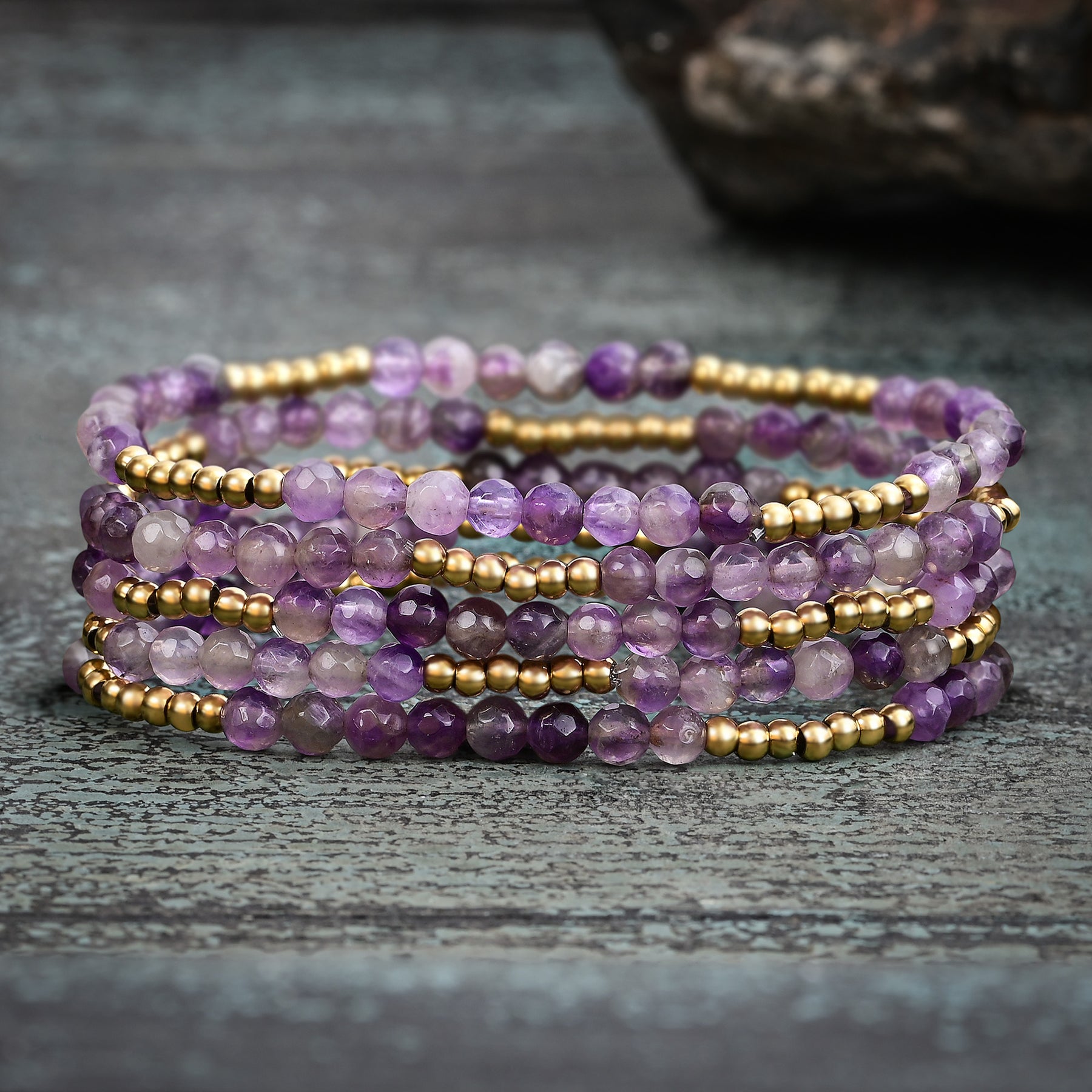 Golden Violet Amethyst Bracelet Set